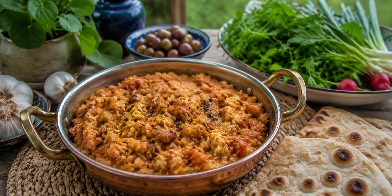 کال کباب گیلانی با بادمجان، گردو و سبزی محلی